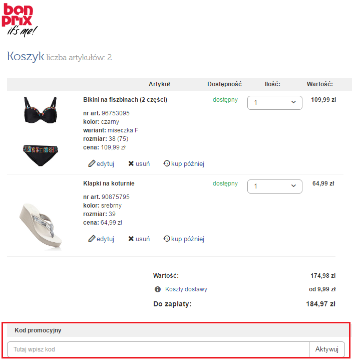 Kody promocyjne Bon Prix