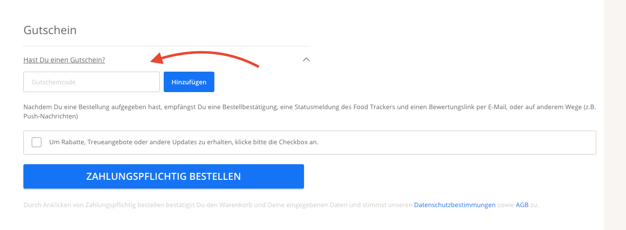 Lieferando Gutscheineingabe