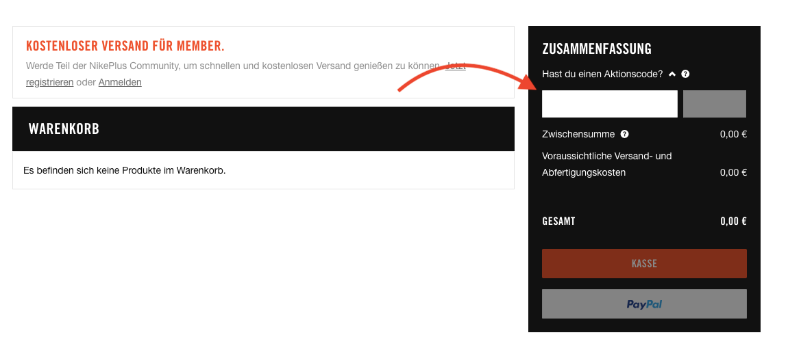 Nike Gutschein einlösen